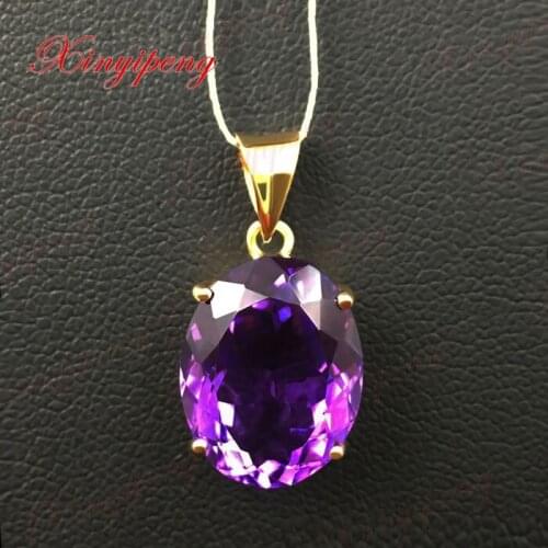 18 k yellow gold with 100% natural amethyst pendant female Simple atmospheric purple