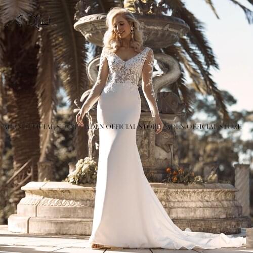 2021 Full Sleeves Mermaid Wedding Dress V-neck Lace Bridal Gown Custom Made Backless Bride Dress Plus Size Robe de Mariee