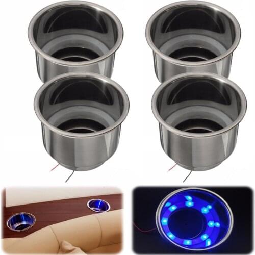 4pcs Blue 8LED 12V Blue 8 LED Recessed Stainless Steel Cup Drink Holder for Marine Boat Camper Car Truck 10.4x7.6cm