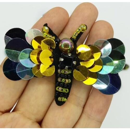 5pcs/lot bee Rhinestone beaded patches for Clothing Sew on Sequin Applique decorative parches for clothes bags hats DIY sewing