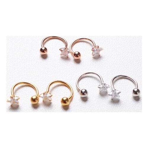 925 Sterling Silver Earring Zircon Star/Heart C-Shaped U-Shaped Half Circle Screw Ear Ring Cute Sweet Ear Bone Nail Girl Ear Jew