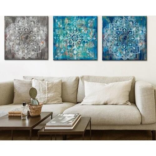 Abstract Wall Art Canvas Painting Posters and Prints Classic Brick Draw with Mandala Flower Pictures for Living Room
