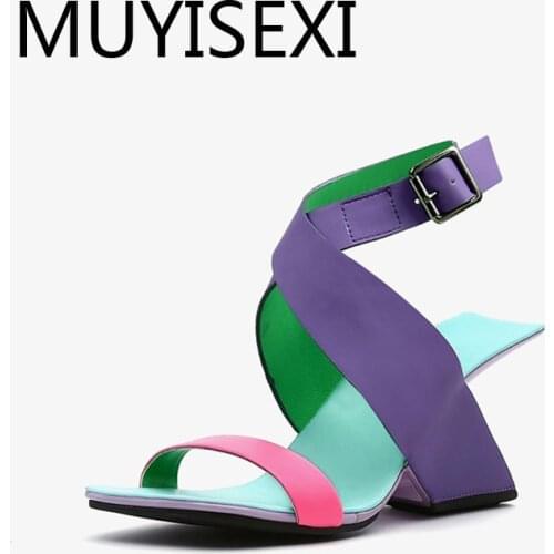 Brand summer shoes genuine leather square peep toe ankle straps women sandals 8cm high heels classic causal shoes HL268 MUYISEXI