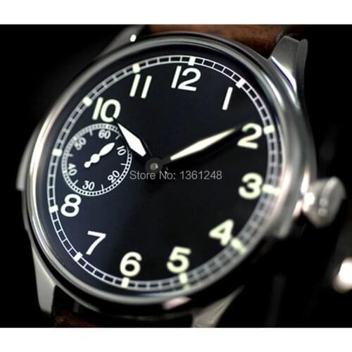 44mm parnis black dial ST 6497 Mechanical ST manual wind stainless steel case mens watch P87