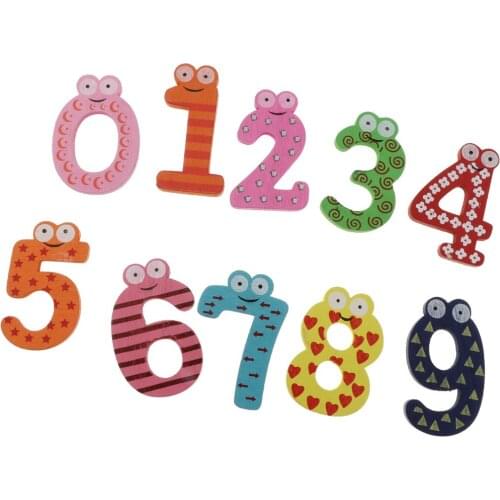 Colorful Wooden Magnetic Number 0 - 9 Marth Learning Wooden Fridge Magnets Kid Educational Mathematics Toys