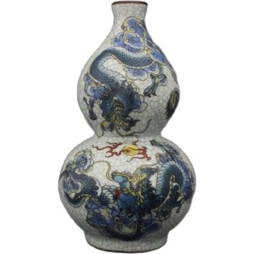 Jingdezhen antique ceramic Qianlong famille rose painted dragon and Pearl gourd vase