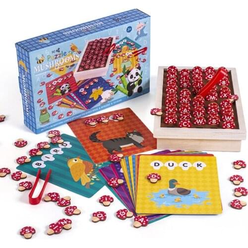 Baby Montessori Language Toys English Alphabet Spelling Reading Card Mushroom Picking Matching Games Early Learning Educational