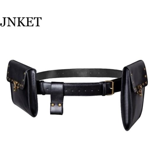 JNKET New Womens Bag Punk Waist Bag Retro PU Leather Outdoor Cellphone Bag Change Sports Mini Purse