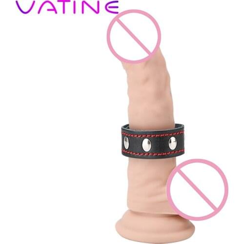VATINE Penis Rings Time Delay Ejaculation Sex Toys For Men Leather Cock Rings Erotic Belt Fasten Adjustable