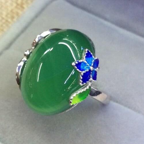 S925 Sterling Silver Inlaid Pure Natural Topaz Chalcedony Simple Cloisonne Open Ring