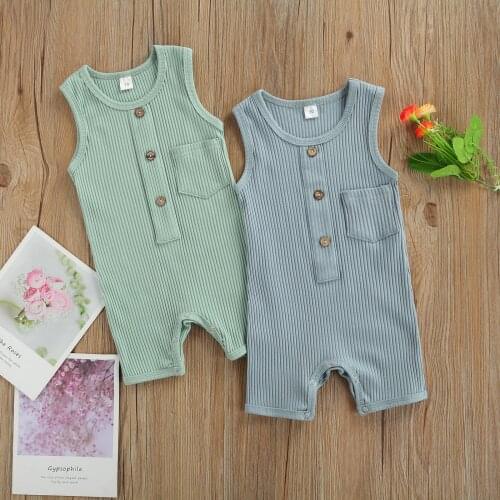 Newborn Baby’s Jumpsuit Fashion Solid Color Ribbed Cotton Casual Sleeveless One Piece Jumpsuit Kids Girls Boys Clothes