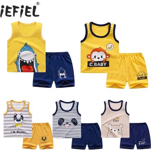 Summer Childrens T-Shirt Set Cotton Baby Sleeveless Vest+Shorts 2Pcs Clothes Boys Clothing Set Baby Toddler Clothing For Boys