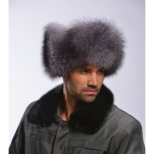 Hot high Quality Luxury Fur Hat Mens Fox fur Warm Cap Ear Protect Winter Spring Travel Ski Hat