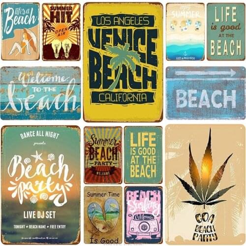 Life Is Good At Beach Plaque Metal Tin Sign Vintage Pin Up Shabby Poster Wall Decor for Bar Pub Club Metal Signs Pub Funny Tin