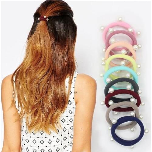 20 Pcs Cute Elastic Hair Bands for Women Hair Accessories Girls Pearl Hair Ties Soft Cotton Children Headwear 2020 New