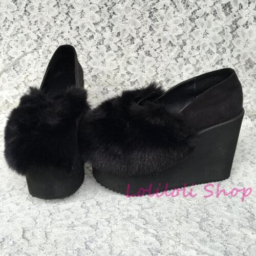 Princess sweet lolita shoes Lolilloliyoyo antaina Japanese design cos shoes custom thick bottom black flock flat shoes 5002n-1