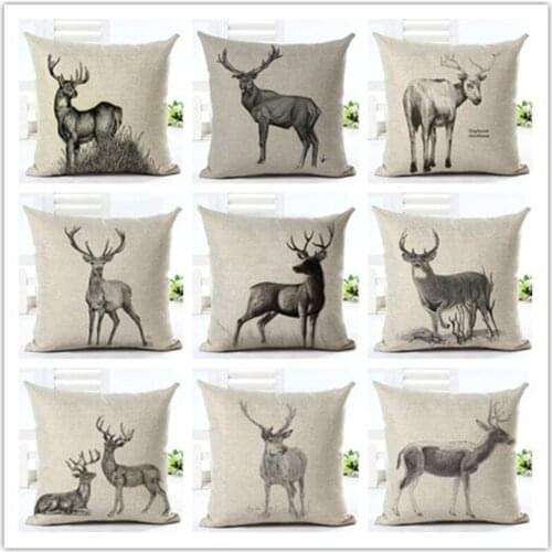 Fashion Style Houseware Home Decor Cojines Simple Reindeer Printed Sofa Pillow Throw Linen Cotton Pillow Cushion Almofadas