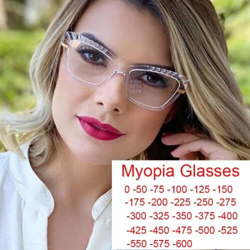 Fashion Transparent Cat Eye Myopia Glasses Women Luxury Brand Prescription Eyeglasses Antifatigue Computer Glasses Vision Care