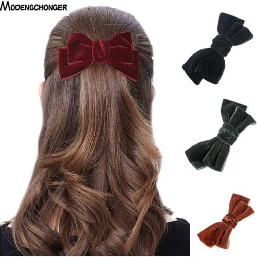 Fashion Vintage Black Large Velvet Bow Hair Clip For Women Girls Wedding Long Ribbon Hairpins Barrette Headwear Hair Accessories