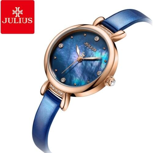 Julius Top Brand Quartz Ladies Watches Blue Thin Leather Strap Women Watch Rose Gold Bbracelet Wrist watch Clock Reloj Mujer