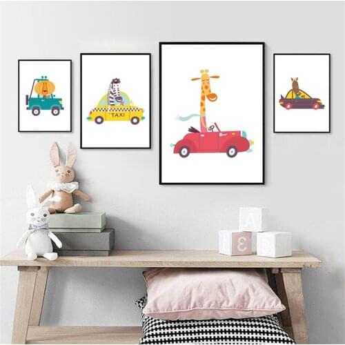 Wall Art Canvas Painting Cartoon Kids City Car Driver Club Nordic Posters And Prints Wall Pictures For Kids Room Wall Decor