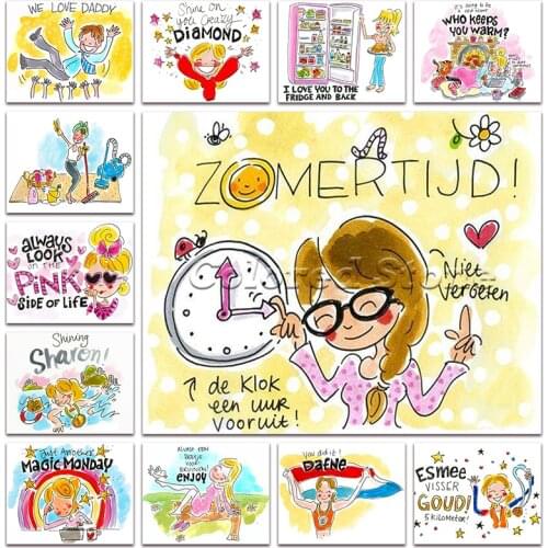 New 5D Full Square Diamond painting embroidery Cross stitch Cartoon Blond Amsterdam Comic girl Boy beach DIY Drill mosaic BA10