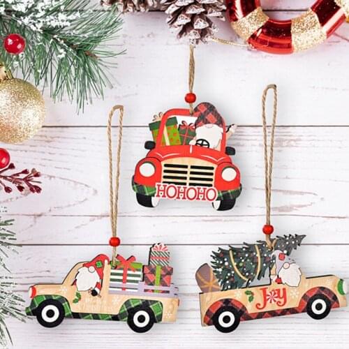 New Year 2022 Christmas Decorations for Home Wooden Car Navidad Kids Craft Gift Xmas Ornaments Natale 2021 Noel Santa Claus