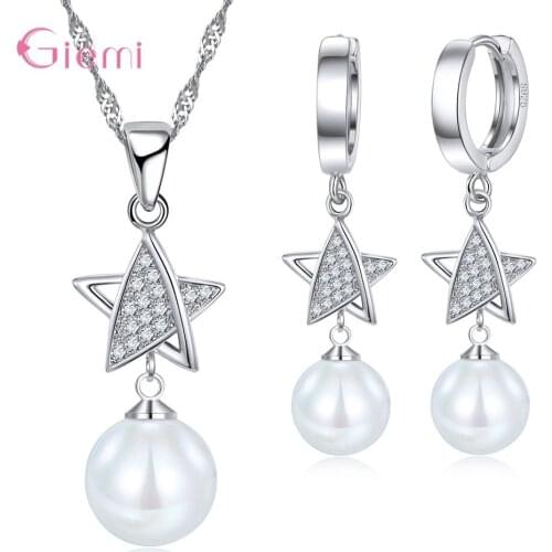 Wholesale Genuine 925 Sterling Silver Jewelry Sets Shiny Pearl Pendant Jewelry Set Unique Design Various Stars Shape Pendant