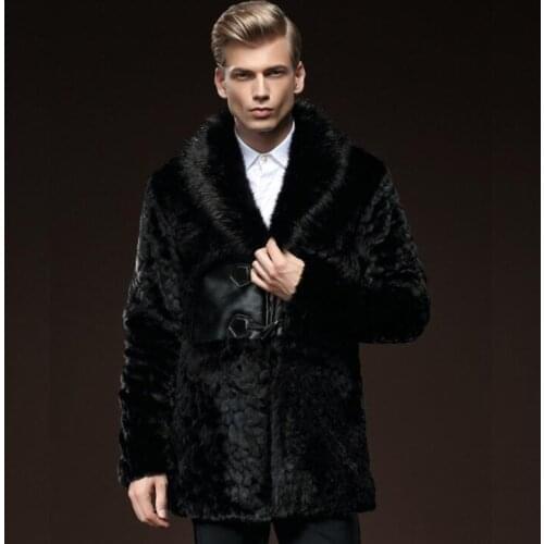 Autumn faux mink leather jacket mens winter thicken warm lapel fur leather coat men slim jackets jaqueta de couro fashion black