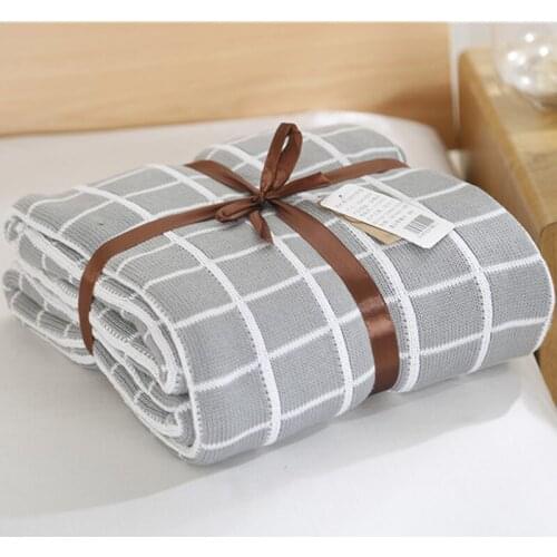 Geometric Double Layers Throw Blanket 100% Cotton Multi-Color Knitted Plaid Bedspread For Sofa/Bed/Home in 6 Colors Blanket