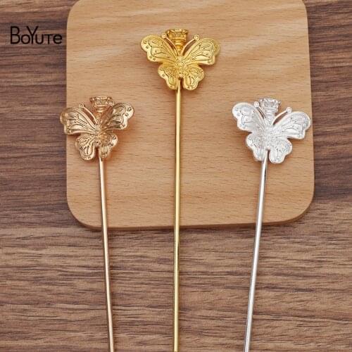 BoYuTe (10 Pieces/Lot) 33*27MM Alloy Butterfly Hair Stick Materials Factory Supply Diy Antique Chinese Clothing Accessories