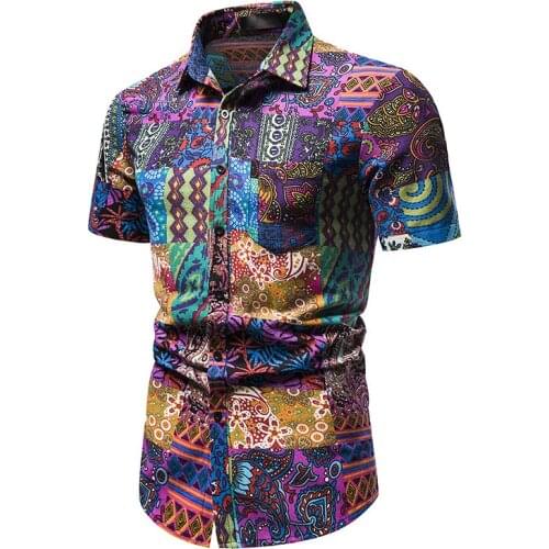 Men Harajuku Shirt 2021 Summer New Short Sleeve Hawaiian Shirt Men Vintage Floral Print Cotton Linen Beach Shirts Camisas Hombre