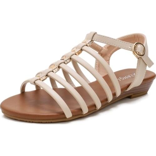 Flat Sandals Ladies Summer Outdoor Fashion Leather Flat Shoes Round Toe Elegent Slipper Adjustable Buckle Strap Casual sandals