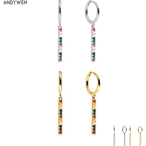 ANDYWEN 925 Sterling Silver Rainbow Long Line Hoops Dropg Dangle Earring For Women Accesorios Mujer Oorringen Round Ear Jewelry