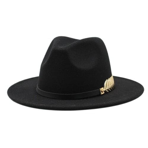 New Fashion High Quality Men Women Wide Brim Wool Felt Fedora Panama Hat with Belt Buckle Jazz Trilby Cap Party Formal Top Hat