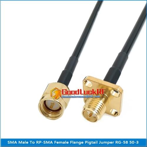 SMA Male to RP-SMA RP SMA Female 4 Hole Flange Chassis Panel Mount Pigtail Jumper RG-58 RG58 3D-FB Extend cable 50 Ohm copper