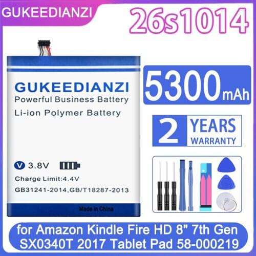 GUKEEDIANZI Replacement Battery 26s1014 5300mAh for Amazon Kindle Fire HD 8" HD8 7th Gen SX0340T 2017 Tablet Pad 58-000219