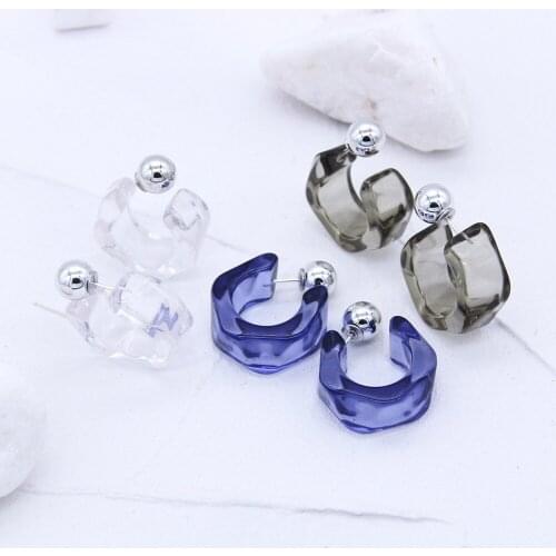 SRCOI Spring Summer Trendy Geometric Resin Earring Temperament Transparent Acrylic Stud Earring Womens Jewelry Gifts 202104