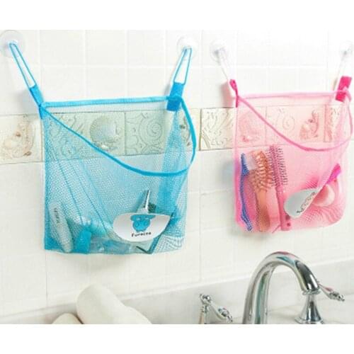 WIILII 1 Pc Polyester Transparent Cartoon Bathroom Sucker Hanging Storage Mesh Bag Bath Tub Toys Cosmetics Organizer Bags