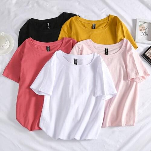 Womens Cotton T Shirts Short Sleeve 2020 Autumn O-Neck Female T-Shirt Women White Black Casual Basic Classic Summer Tops Clothes