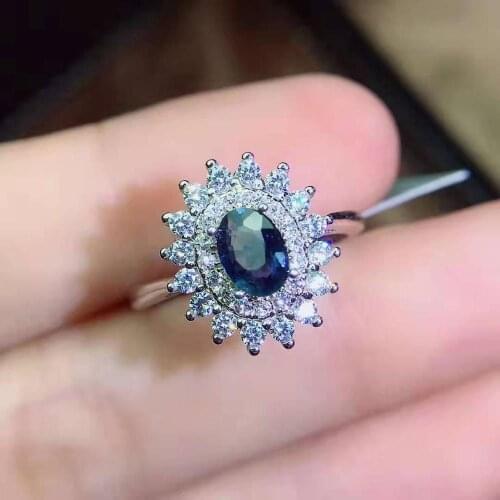 Natural Sapphire Sunflower Type Ring S925 Sterling Silver Fine Fashion Charming Jewelry for Women Free Shipping