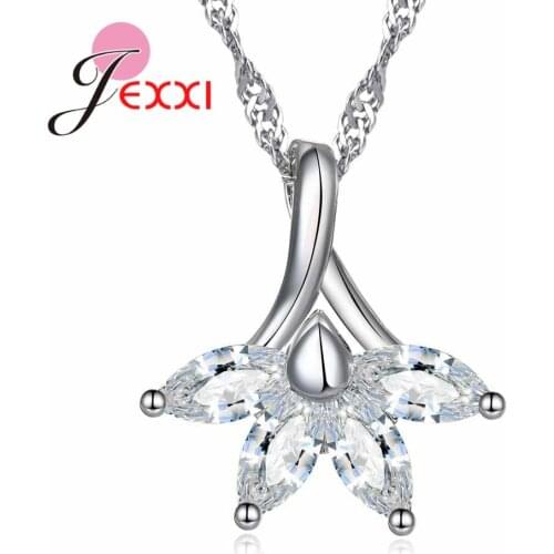 925 Sterling Silver Crystal Pendant Necklaces for Women Choker Lucky Cubic Zirconia Flower Style Long Chain Necklace Gifts