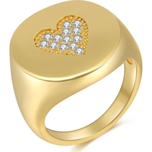 Vintage CZ Love Heart Coin Rings Cubic Zirconia Aneis Masculinos Gold Crystal Ring For Women Wedding Gift Romantic Jewelry