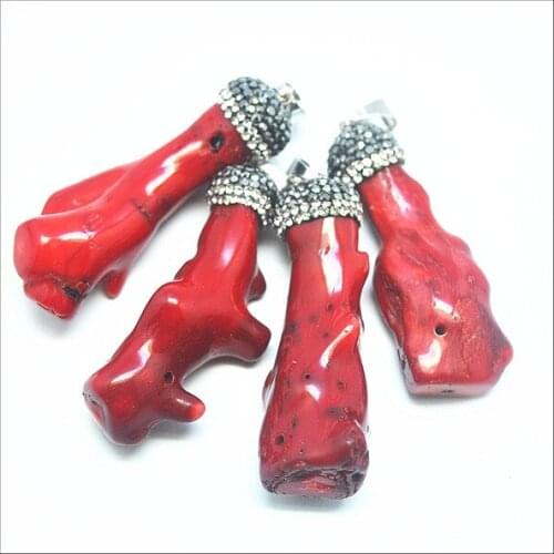 1 pc natural coral pendants with rhinestone top fashion for necklace pendants jewelry accessories top fashion in 2019