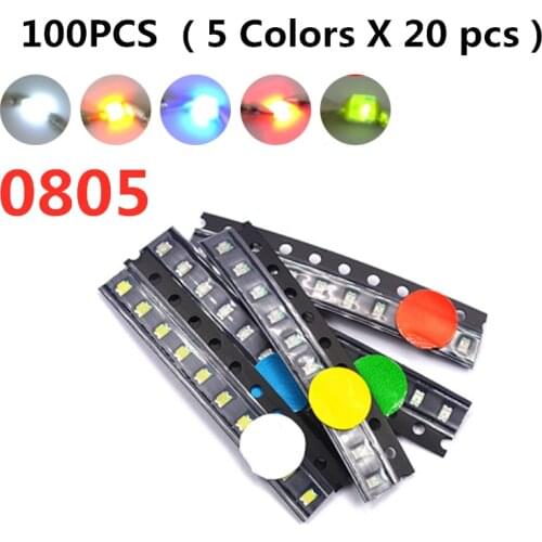 100pcs 0805 (2012) SMD LED Chip 20mA Blue Red White Green Yellow Light Emitting Diode SMT Light-Emitting wholesale power leds