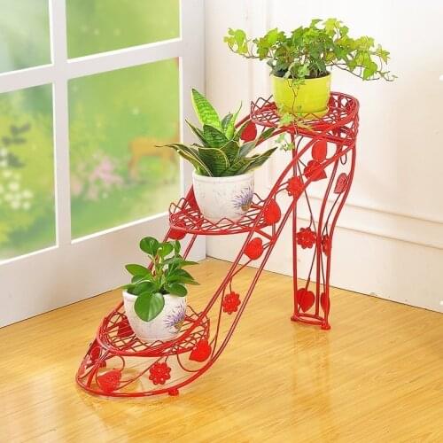 3 Pots Balcony Indoor Flower Pot Holder Garden Heel Shoes Flower Stand Iron Pergolas Home Decoration Multi Function Floor Shelf