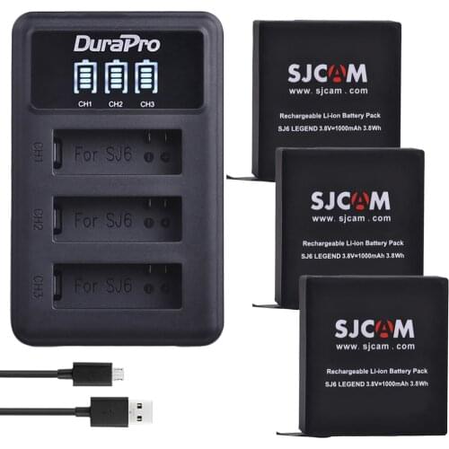 3Pcs 3.8V Original SJCAM SJ6 LEGEND Camera Battery + LED 3-Slot USB Charger for SJ6 Legend SJ6 Legend Air Sports DV Cameras
