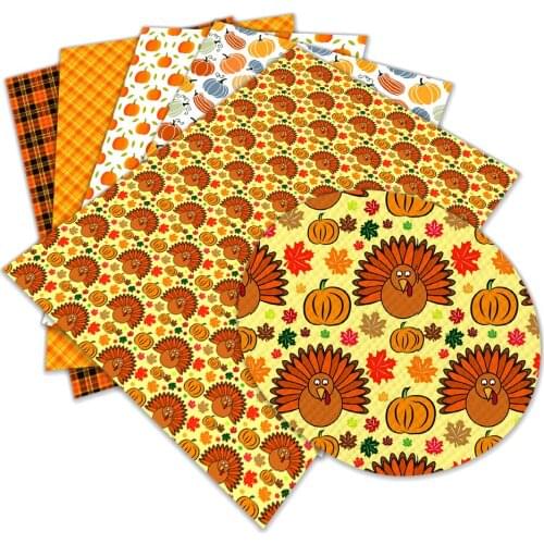 30 cm x 136 cm Christmas Turkey Pumpkin Print Synthetic Leather for DIY Sewing Garment HairBow Bags L197