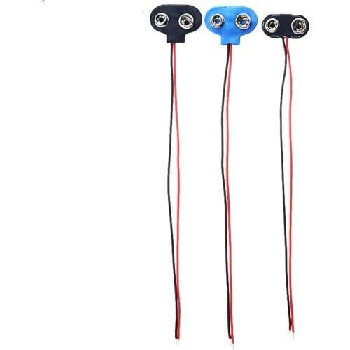 5PCS T type 9V Battery Snap Connector clip Lead Wires holder Blue Black Middle Out line