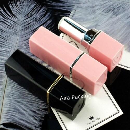 50pcs Black Plastic Graceful Lipstick Tube 12.1mm Lip Balm Bottle Empty Pink Elegant Cosmetic Lip Rouge Container
